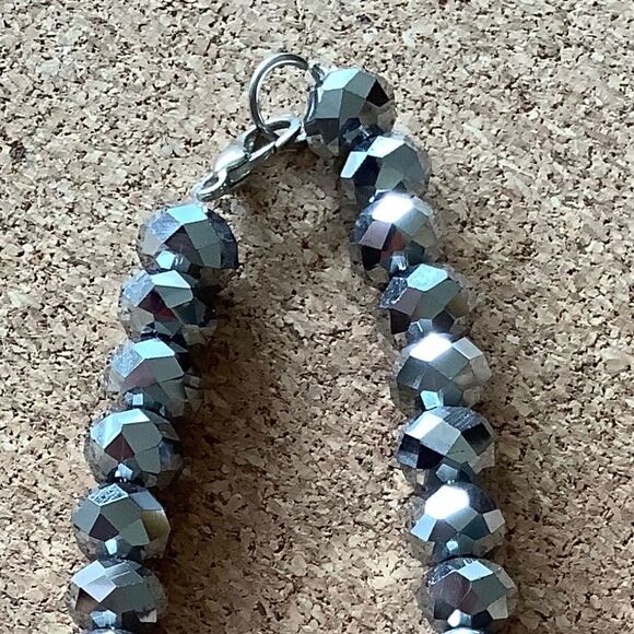 crystal SILVER FACETED BEADS WOMAN HAND MADE NECKLACE - Picture 13 of 13